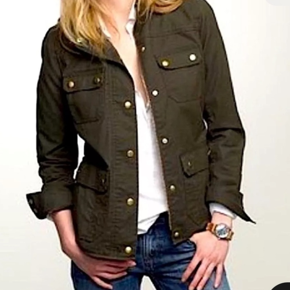 J.CREW Relaxed Boyfriend Army Green Field Jacket Waxed Cotton XS Medium